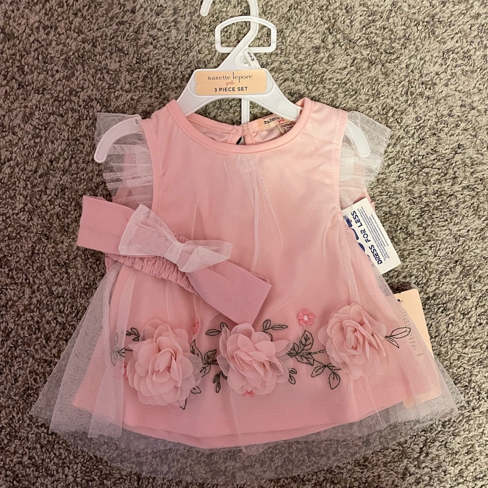 Pink Floral Baby Dress with Headband